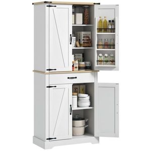 HOMCOM Credință bucătărie bufet bucătărie, 4 uși, 6 rafturi cu uși, 1 sertar și rafturi reglabile 76, 5 x 40 x 181 cm alb | Aosom Romania imagine