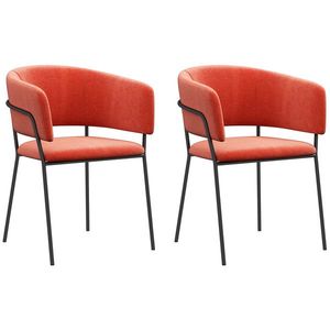 HOMCOM Lot de 2 scaune de dining picioare din oțel, șezut tapițat în aspect de catifea, portocaliu | Aosom Romania imagine
