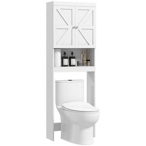 HOMCOM Dulap de depozitare deasupra toaletelor, dulap de baie cu 2 uși raft 58, 5L x 23l x 170H cm alb | Aosom Romania imagine