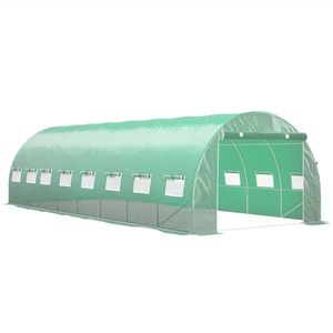Outsunny Seră de grădină tunel 24m² 8L x 3l x 2H m - 16 ferestre, Ușă înfășurabilă oțel galvanizat, folie PE, Verde | Aosom Romania imagine