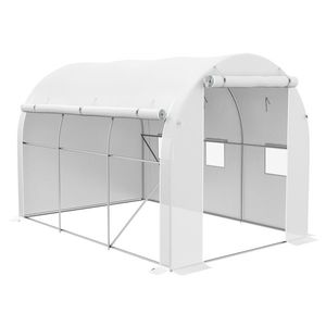 Outsunny Seră de grădină 6 m² dim. 3 x 2 m cu 1 ușă + 2 părți laterale cu fermoare, 6 ferestre, Alb | Aosom Romania imagine