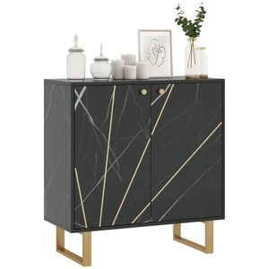 HOMCOM Bufet de depozitare cu 2 uși și raft reglabil, picioare din metal 76 x 35 x 77 cm ton marmură neagră | Aosom Romania imagine