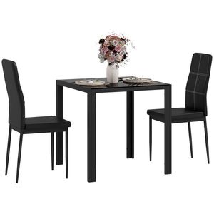 HOMCOM Set masă și scaune pentru 2 persoane, blat rectangular din sticlă, pentru bucătărie living acasă, negru | Aosom Romania imagine