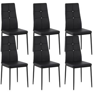 HOMCOM Joc de 6 Scaune de Dining Tapitate în PU cu Spătar Înalt cu Butoane și Picioare de Oțel Design Modern Negru | Aosom Romania imagine