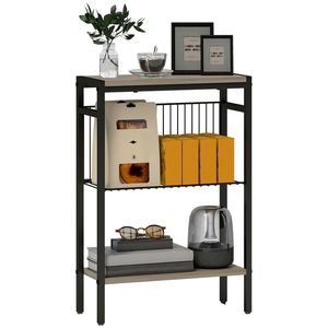 HOMCOM Masă auxiliară îngustă cu 3 nivele cu rafturi de depozitare, cadru din oțel, pentru sufragerie, dormitor, 43x18x62, 5cm, gri | Aosom Romania imagine