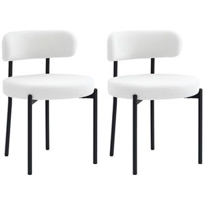 HOMCOM Set 2 scaune de dining, Captușire în Fleece, Scaune cu șezut captusit, Picioare din Metal, Crem | Aosom Romania imagine