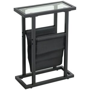 HOMCOM Masă auxiliară îngustă, colț de canapea din metal cu suport pentru reviste și blat din sticlă temperată, 40 x 18 x 55, 5 cm, negru | Aosom Romania imagine