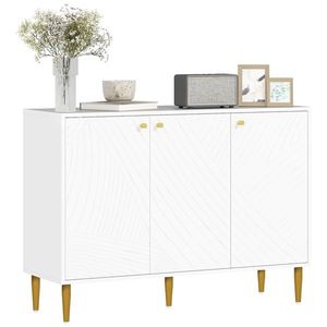 HOMCOM Bufet mobilier de depozitare cu 2 dulapuri, 3 uși rafturi reglabile picioare aurii din oțel 107 x 35 x 77 cm alb | Aosom Romania imagine