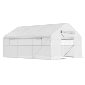 Outsunny Seră de grădină 4 x 3 x 2m cu uși rulabile și ferestre mari, seră tunel de grădină, alb | Aosom Romania imagine
