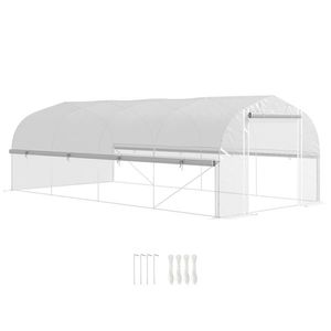 Outsunny Sera 6x3x2 m, accesibilă, 8 ferestre, ușă, plasă contra insectelor, cadru metalic, Alb | Aosom Romania imagine
