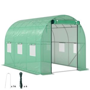 Outsunny Sera tunel de grădină 3 x 2 x 2 m cu ușă înrolabilă și ferestre mari, din oțel galvanizat și PE, verde | Aosom Romania imagine