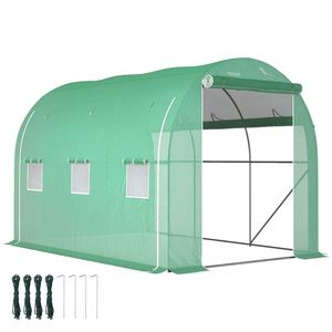 Outsunny Seră tunel de grădină 6 m² 3 x 2 m cu 1 ușă + 2 pereți laterali cu fermoar, 6 ferestre, verde | Aosom Romania imagine