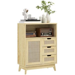 HOMCOM Bufet de depozitare cu 3 sertar dulap raft reglabil pentru sufragerie bucătărie 60 x 30 x 81 cm lemn natural | Aosom Romania imagine