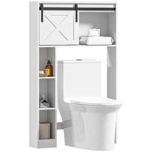 HOMCOM Mobilier de depozitare deasupra toaletei cu ușă glisantă, mobilier raft toaletă, raft reglabil, alb | Aosom Romania imagine