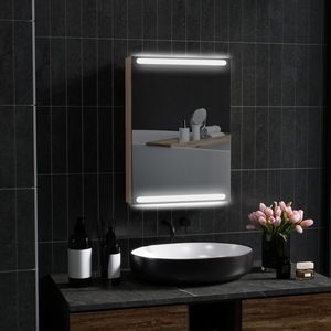 HOMCOM Dulap cu oglindă pentru baie cu lumini LED și rafturi din sticlă reglabile, montat pe perete 50x12, 5x70cm, lemn natural | Aosom Romania imagine