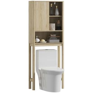 HOMCOM Mobilier de depozitare deasupra toaletei cu ușă culisantă, compartimente și raft reglabil, alb | Aosom Romania imagine