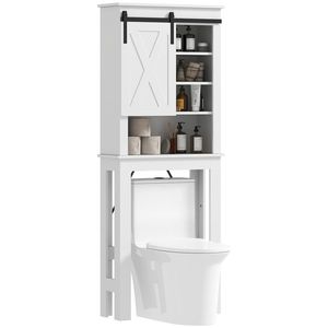 HOMCOM Mobilier WC deasupra toaletei cu ușă glisantă, cu 6 compartimente de depozitare, alb | Aosom Romania imagine