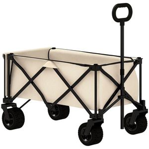 Outsunny Carucior de grădină cu o capacitate de 100 kg, pliabil, cu sac detașabil, 90 x 48 x 92 cm, bej | Aosom Romania imagine