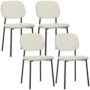 Scaune de Masă HOMCOM Set de 4, Înveliș Moale, Piciorușe din Oțel, Design Neînarmat, Alb | Aosom Romania imagine