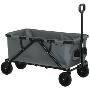 Outsunny Căruț de grădină de 120 kg, pliabil, căruț de transport cu acoperire detașabilă 160 litri Gri închis | Aosom Romania imagine