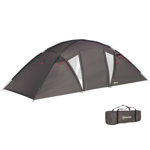 Outsunny Cort de camping familial pentru 4-6 persoane, cort tunel impermeabil 3000 mm cu 2 uși, sac de transport, negru | Aosom Romania imagine