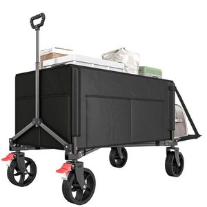 Outsunny Cărucior de grădină pliabil 150 L, cărucior de transport de plajă mâner reglabil buzunare laterale 85 x 50 x 90 cm negru | Aosom Romania imagine