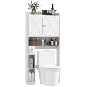 HOMCOM Mobilier WC deasupra toaletei cu dulap uși în formă de X, raft reglabil, compartimente și suport de hârtie, alb | Aosom Romania imagine