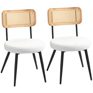 HOMCOM Lot de 2 scaune de bucatarie boho cu spatar din ratan pentru living, camera de zi, dormitor, alb | Aosom Romania imagine