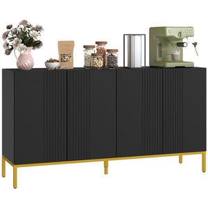 HOMCOM Bufet design contemporan grafic 2 dulapuri uşă rafturi reglabile lemn negru metal auriu | Aosom Romania imagine