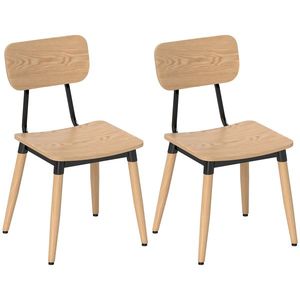 HOMCOM Lot de 2 scaune de dining moderne cu picioare din oțel și spătar curbat, aspect lemn natural | Aosom Romania imagine