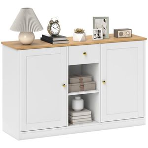 HOMCOM Comodă de bucătărie, Sideboard cu Sertar, Dulapuri, Rafturi, Span, Alb | Aosom Romania imagine