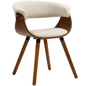 HOMCOM Scaun de masă, Material similar inului, spătar curbat, picioare din lemn, Bej | Aosom Romania imagine