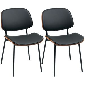 HOMCOM Set de 2 scaune de dining, stil retro clasic, cadru din lemn curbat, pentru living, dormitor, bucătărie, negru | Aosom Romania imagine