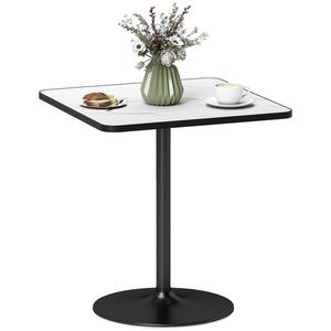 HOMCOM Masă de dining pentru 4 persoane masă de bucătărie stil modern cu blat efect marmură și bază rotundă, 70 x 70 cm, alb | Aosom Romania imagine