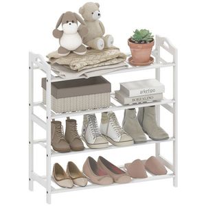 HOMCOM Raft pentru Pantofi din Bambus pentru 12 Perechi de Pantofi pentru Intrare Hol Dormitor 67, 5x24, 7x72 cm Alb | Aosom Romania imagine