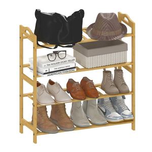 HOMCOM Etajeră pentru pantofi din bambus cu 4 nivele, suport pentru 12 perechi, 67, 5 x 24, 7 x 72 cm, efect lemn natural | Aosom Romania imagine