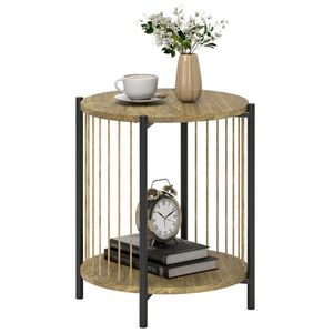 HOMCOM Masă Auxiliară Rotundă de 2 Nivele cu Raft și Structură de Oțel pentru Sufragerie Dormitor 43, 5x43, 5x51 cm Lemn Natural | Aosom Romania imagine