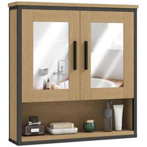 HOMCOM Dulap cu oglindă pentru baie, mobilier baie cu compartiment deschis și raft reglabil, stejar | Aosom Romania imagine