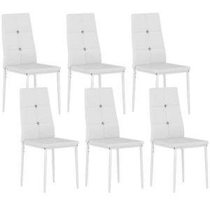 HOMCOM Set de 6 Scaune de Dining Tapizate în PU cu Spătar Înalt cu Butoane și Picioroare de Oțel Design Modern Alb | Aosom Romania imagine