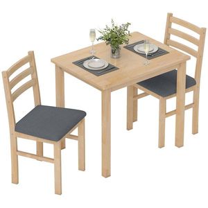HOMCOM Set de Masă 3 Piese cu 2 Scaune, Masă de Bucătărie pentru Spații Compacte, Scaune Panouri, Spațiu de Economisire, MDF, Lemn Natural | Aosom Romania imagine