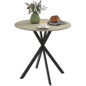 HOMCOM Masă de dining rotundă pentru 2 persoane cu blat aspect lemn și picioare încrucișate din oțel, alb stejar | Aosom Romania imagine