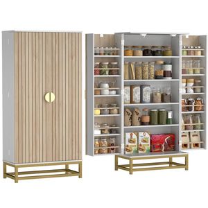 HOMCOM Dulap de bucătărie mobilier pentru depozitare cu 12 rafturi cu uși, rafturi ajustabile, 58x29x119, 5cm, alb | Aosom Romania imagine