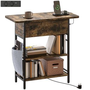 HOMCOM Măsuță de cafea măsuță de cafea cu stație de încărcare și buzunar de depozitare, 60 x 29, 8 x 58, 5 cm, brun rustic | Aosom Romania imagine