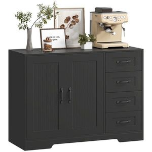 HOMCOM Sideboard, Cufăr, stil modern, 4 sertare, 1 dulap, 105 x 40 x 76 cm, Negru | Aosom Romania imagine