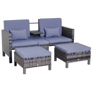 Outsunny Set Mobilier de Grădină, Scaun de Grup, 3 Piese, Canapea de Exterior, 2 Taburete, 2-5 Persoane, Perne de șezut, Ratan, gri | Aosom Romania imagine