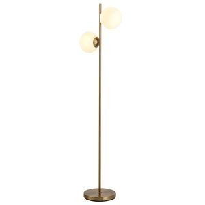 HOMCOM Lampă de Podea cu 2 Lumini și Abajururi Sferice, Lampă de Podea cu Comutator de Picior, Soclu E27, 39x28x165 cm, Aur | Aosom Romania imagine
