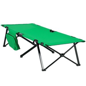 Outsunny Pat de camping, pat pliabil, pat pliabil cu buzunar lateral, suport pentru băuturi, suportând până la 136 kg, cadru din oțel Oxford Verde+Negru 190 x 65 x 40 cm | Aosom Romania imagine