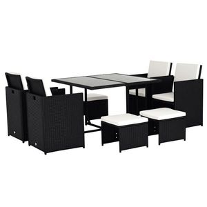 Outsunny Set Mobilier de Grădină încorporabil 8 persoane 9 piese rășină împletită 4 fire imitație răchită Negru Perne detașabile crem | Aosom Romania imagine