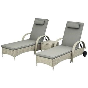 Outsunny Șezlong de grădină masă 3 piese Set de mobilier din Poliratan+Metal Gri | Aosom Romania imagine