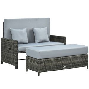 Outsunny Canapea de grădină cu funcție de șezlong, taburet extensibil cu spațiu de depozitare, perne pentru șezut, gri, 130 x 72 x 96 cm | Aosom Romania imagine